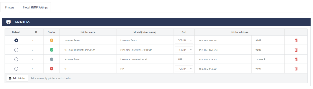 ThinPrint Hub allows SNMP monitoring