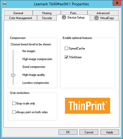 Setting the desired compression level in the ThinPrint Output Gateway