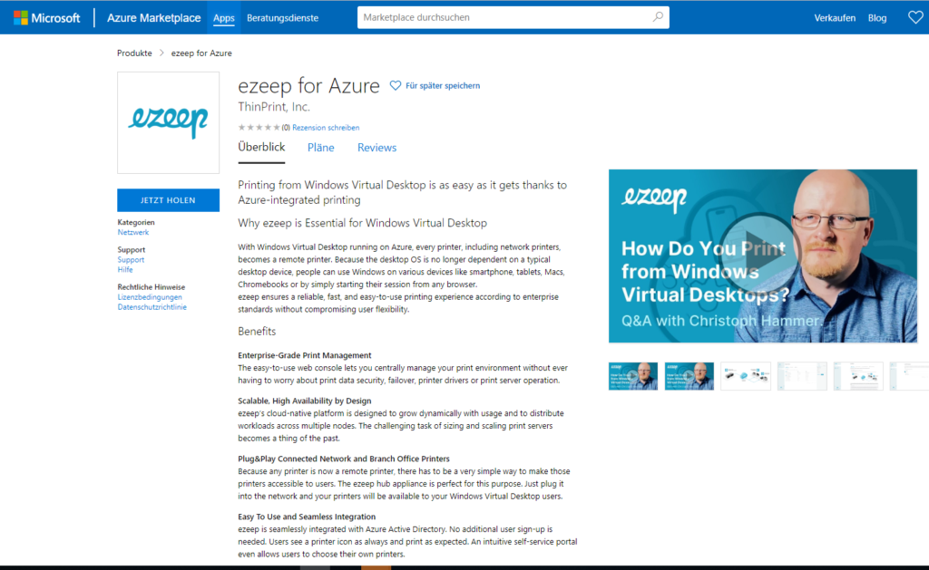 ezeep at Azure Marketplace